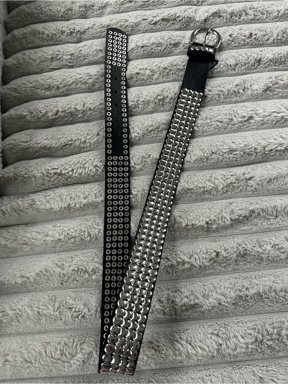 Zara Studded Black Leather Belt with Silver Accents Size 34